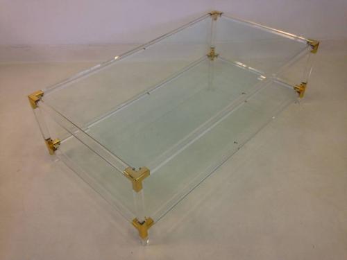 Lucite and brass coffee table