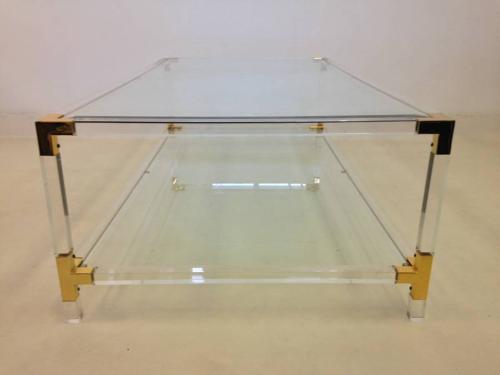 Lucite and brass coffee table