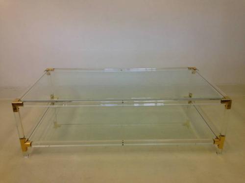 Lucite and brass coffee table