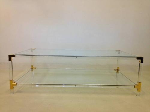 Lucite and brass coffee table