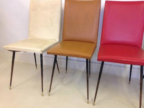 A set of four French steel and brass chairs