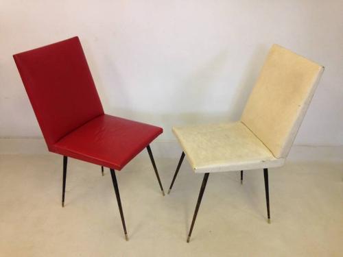 A set of four French steel and brass chairs