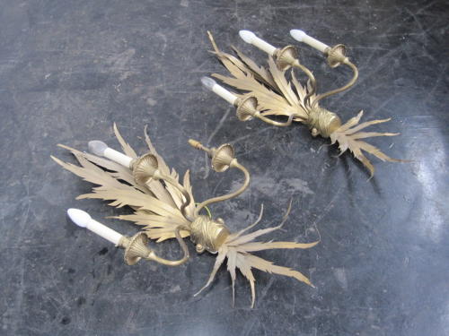 A pair of gilt wheatsheaf wall sconces