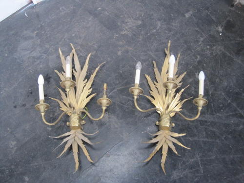 A pair of gilt wheatsheaf wall sconces