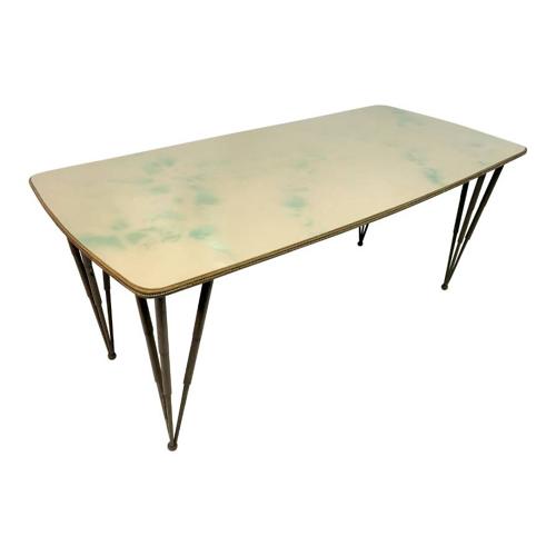 1950s Italian glass topped dining table with metal legs