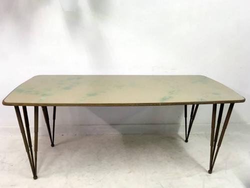 1950s Italian glass topped dining table with metal legs