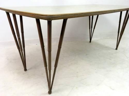 1950s Italian glass topped dining table with metal legs