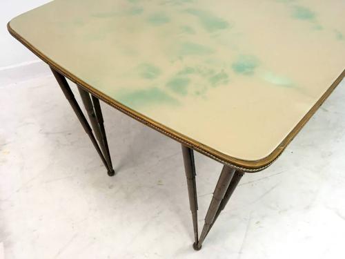 1950s Italian glass topped dining table with metal legs