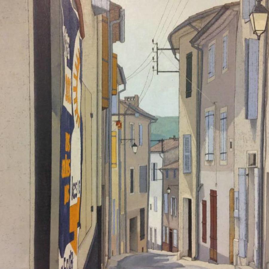 1970s street scene painting on canvas