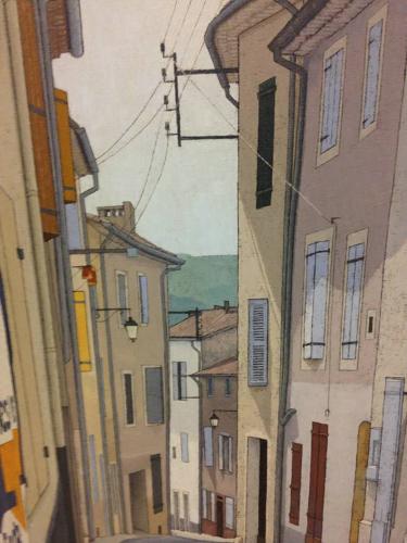 1970s street scene painting on canvas