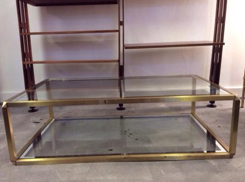 Two tier brass and glass coffee table