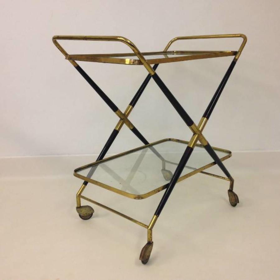 1950s lacquered wood and brass cart