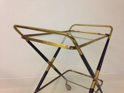 1950s lacquered wood and brass cart