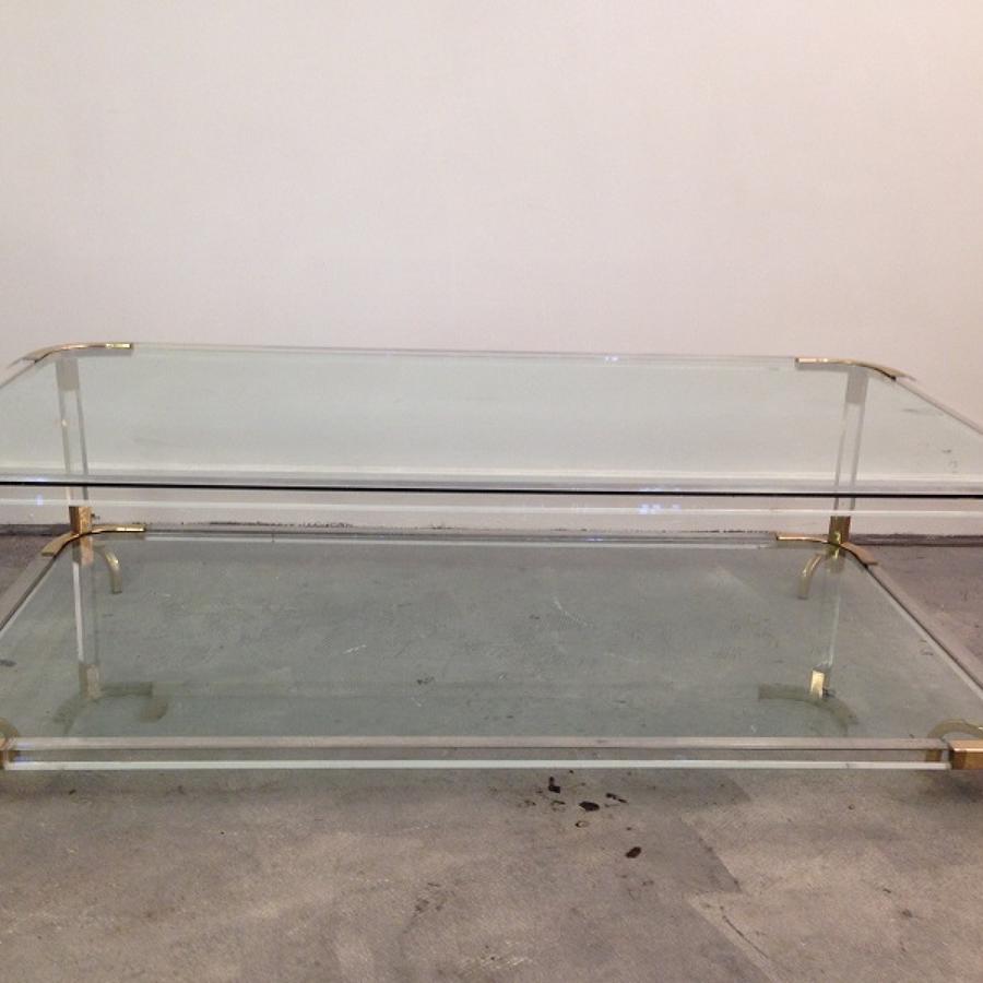 1970s lucite and brass coffee table