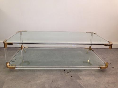 1970s lucite and brass coffee table