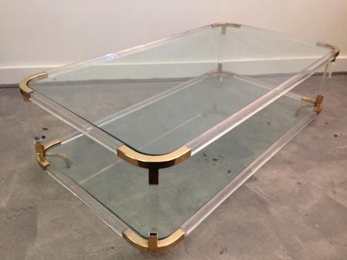 1970s lucite and brass coffee table