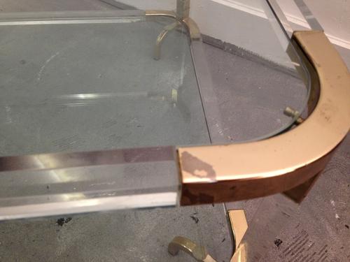 1970s lucite and brass coffee table