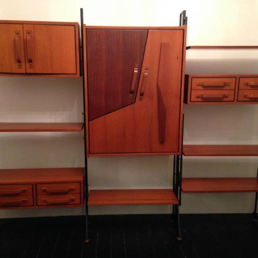 Teak and rosewood bookcase and wall unit