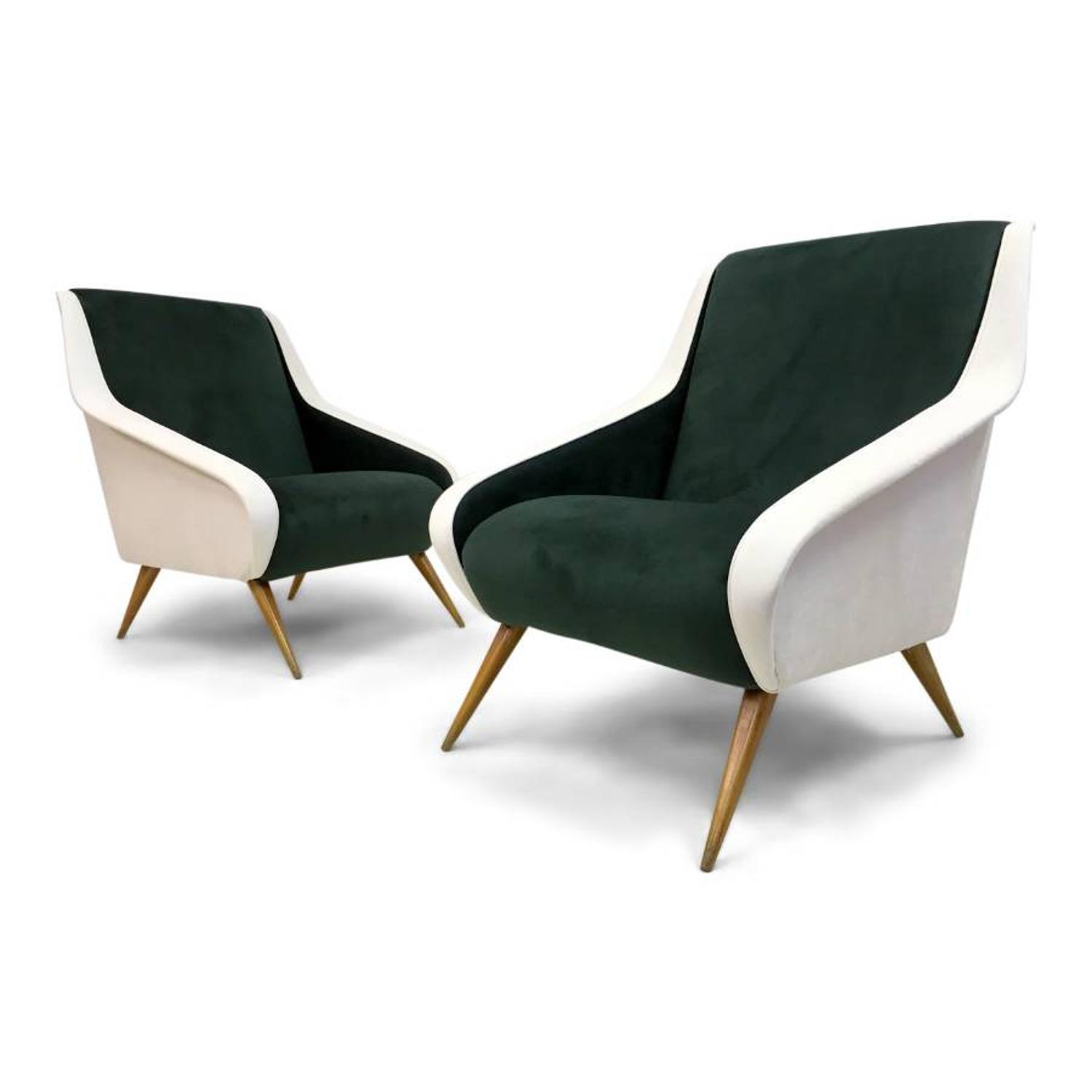 A pair of Italian green and white velvet armchairs