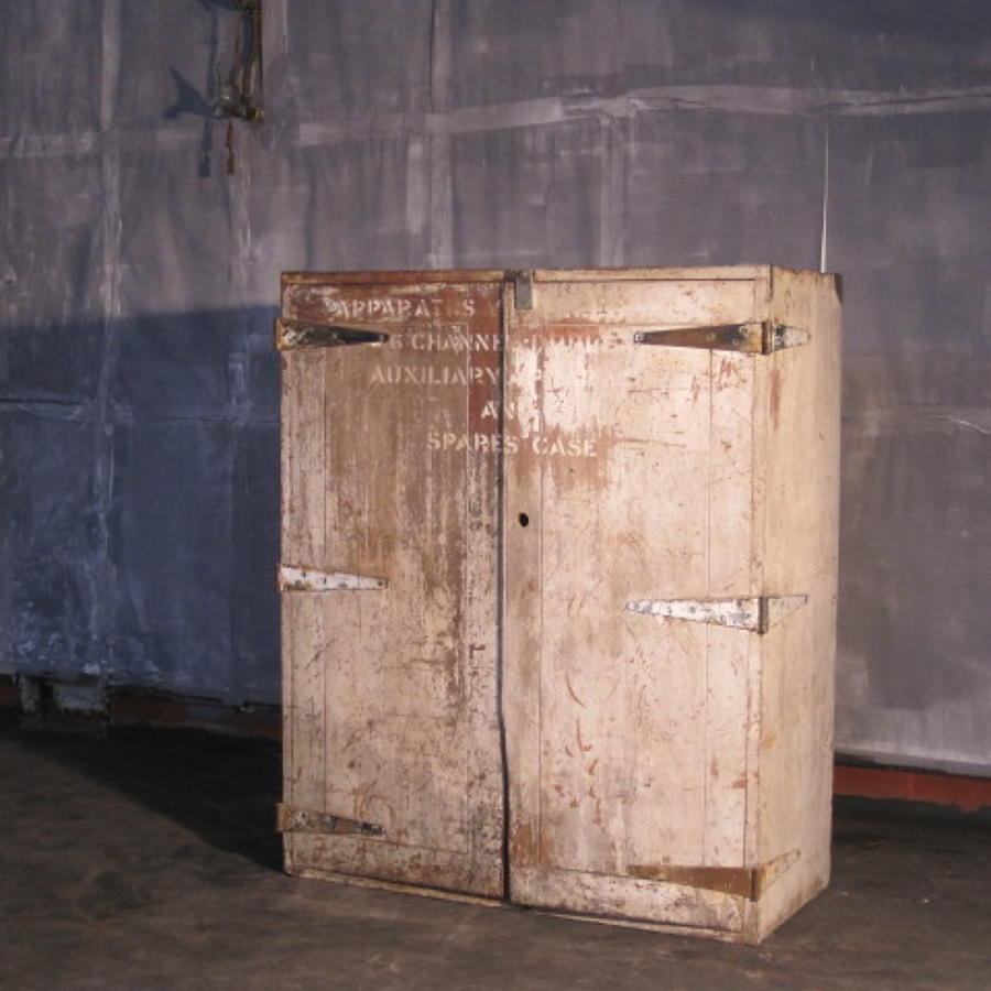 Painted teak industrial cabinet