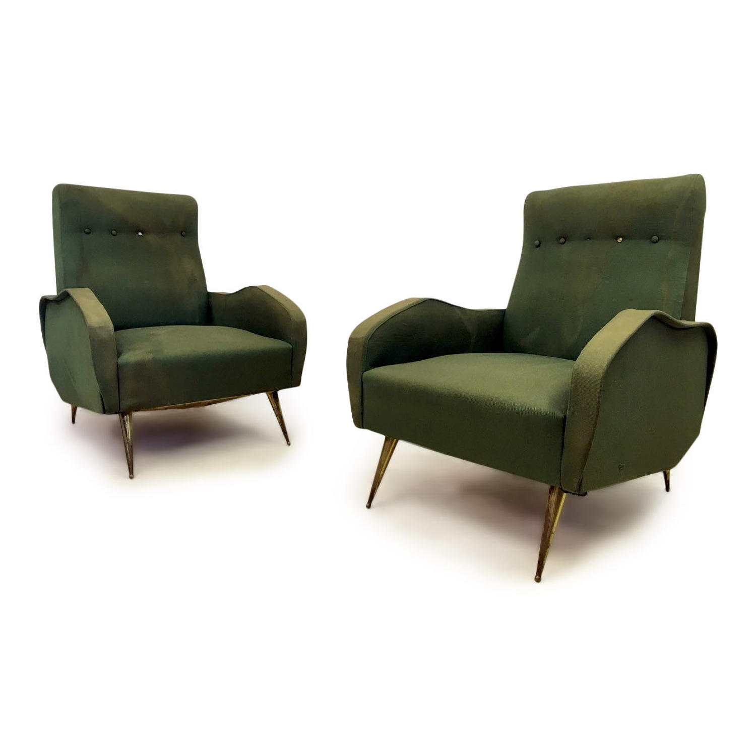 A pair of 1960s Italian armchairs with brass legs