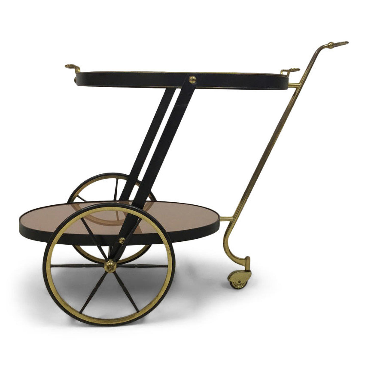 1960s brass and black metal drinks trolley
