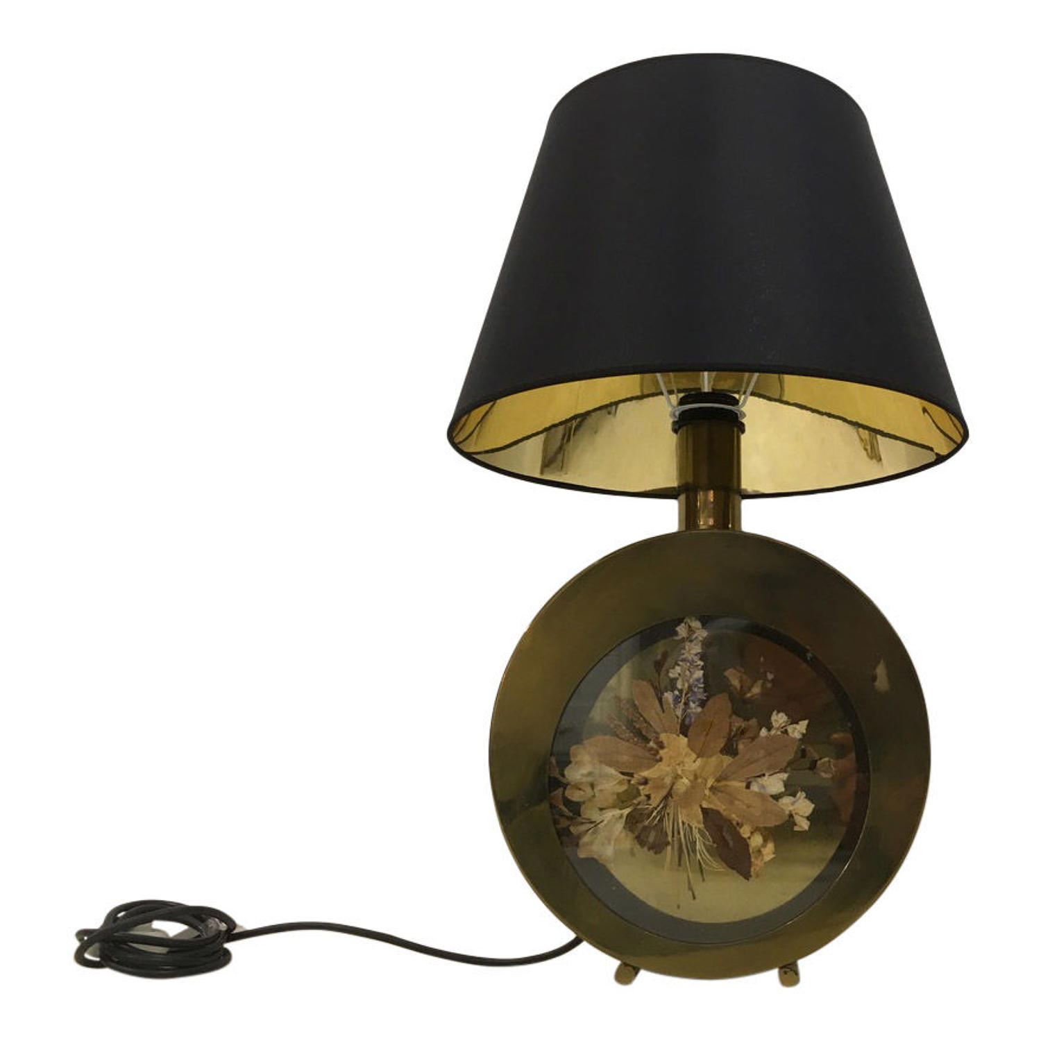 1970s Italian brass table lamp with flowers
