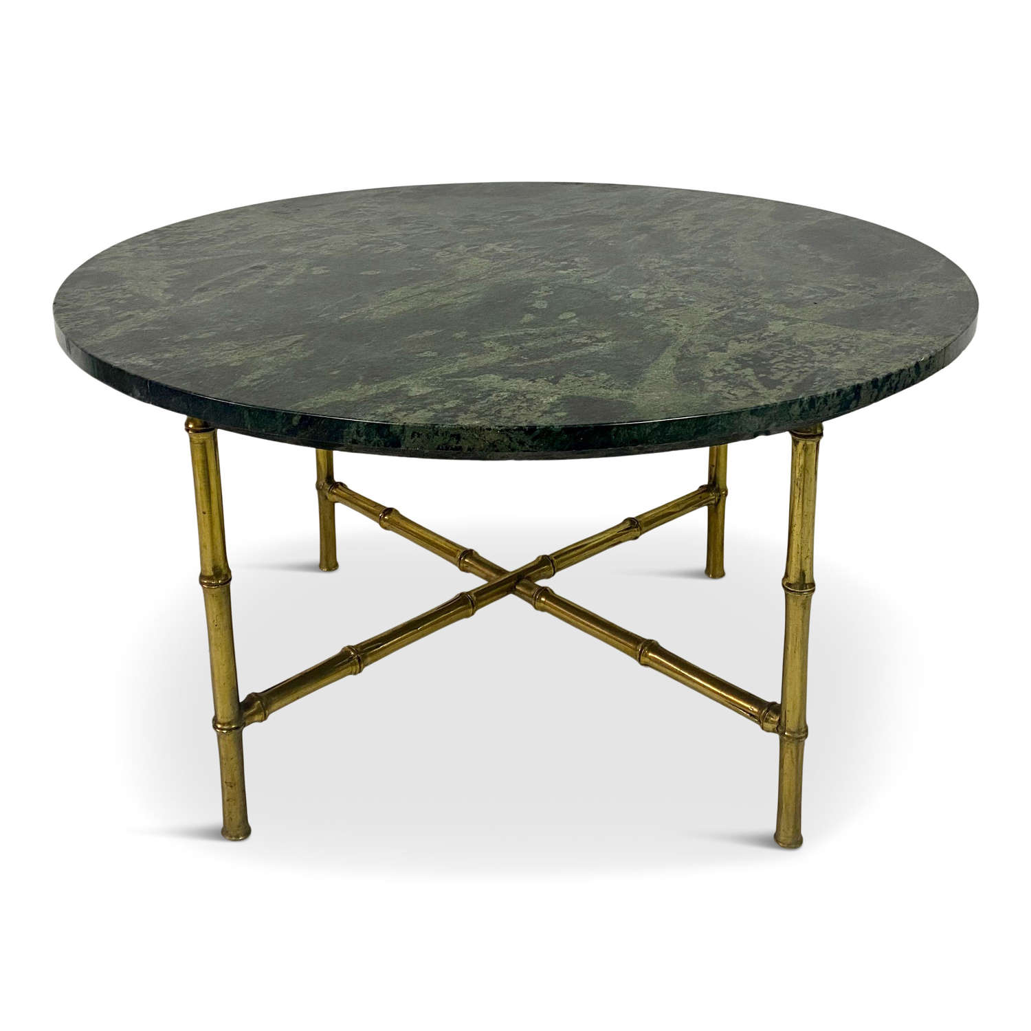 1960s marble and brass faux bamboo coffee table