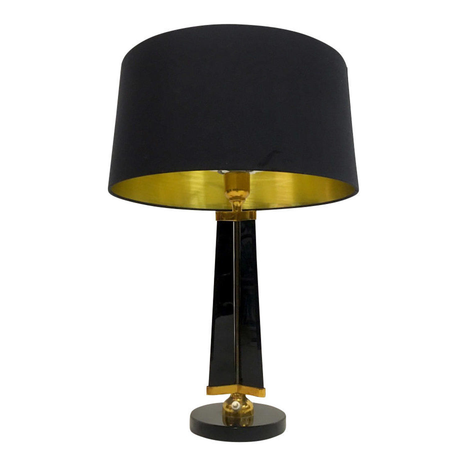 1950s black glass and brass table lamp possibly by Stilnovo