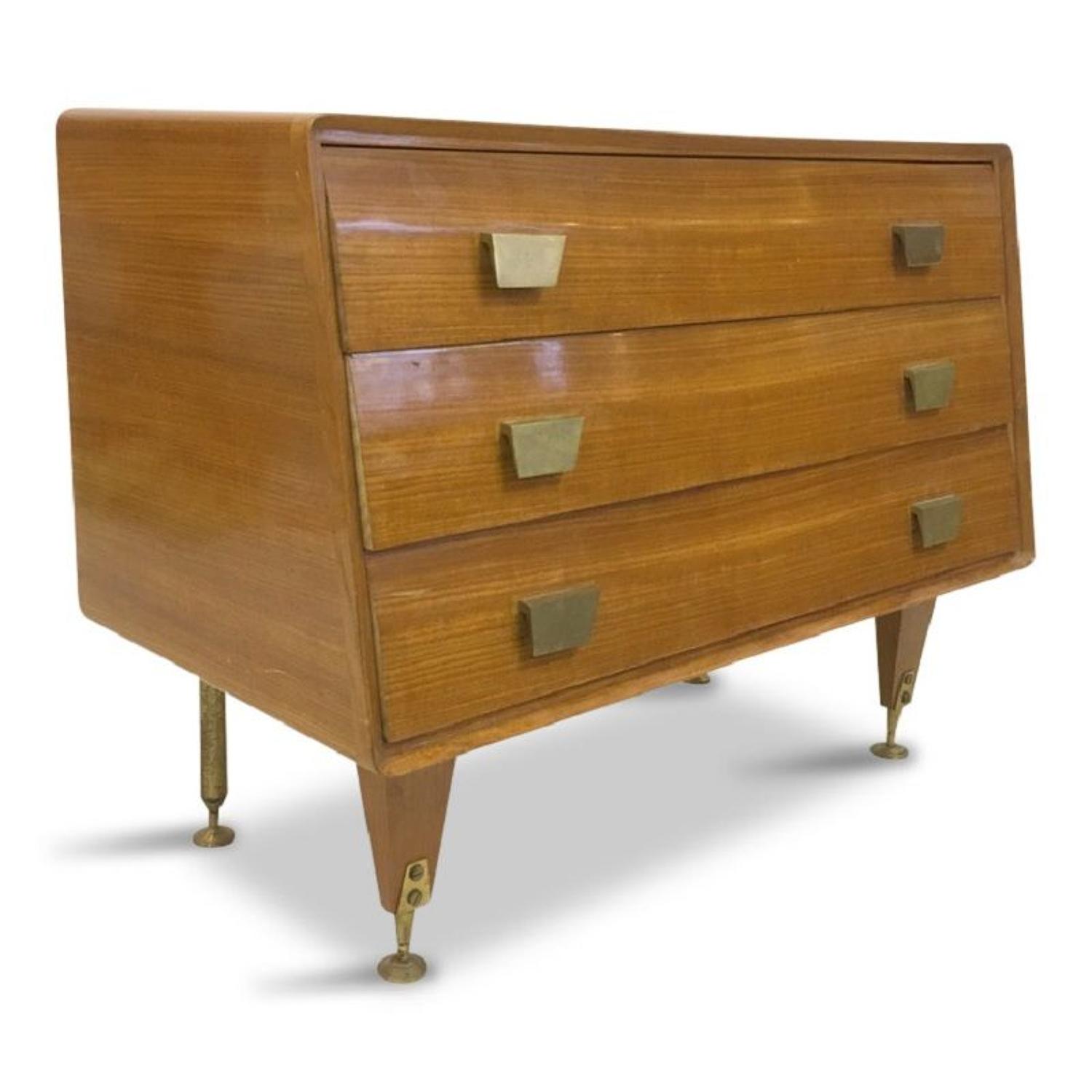 1950s Italian sycamore and brass chest of drawers