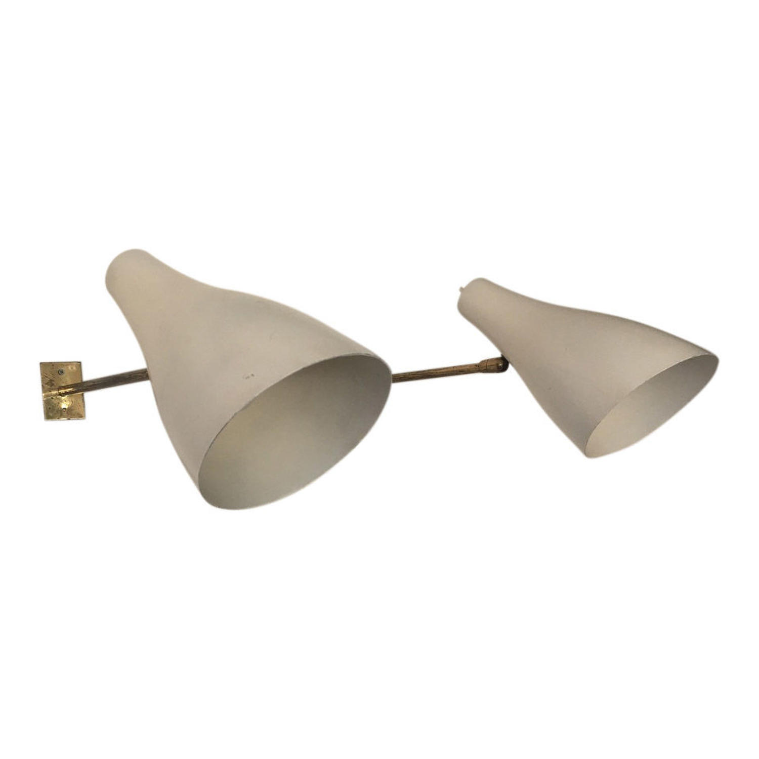 A pair of 1950s Italian brass and enamelled wall lights