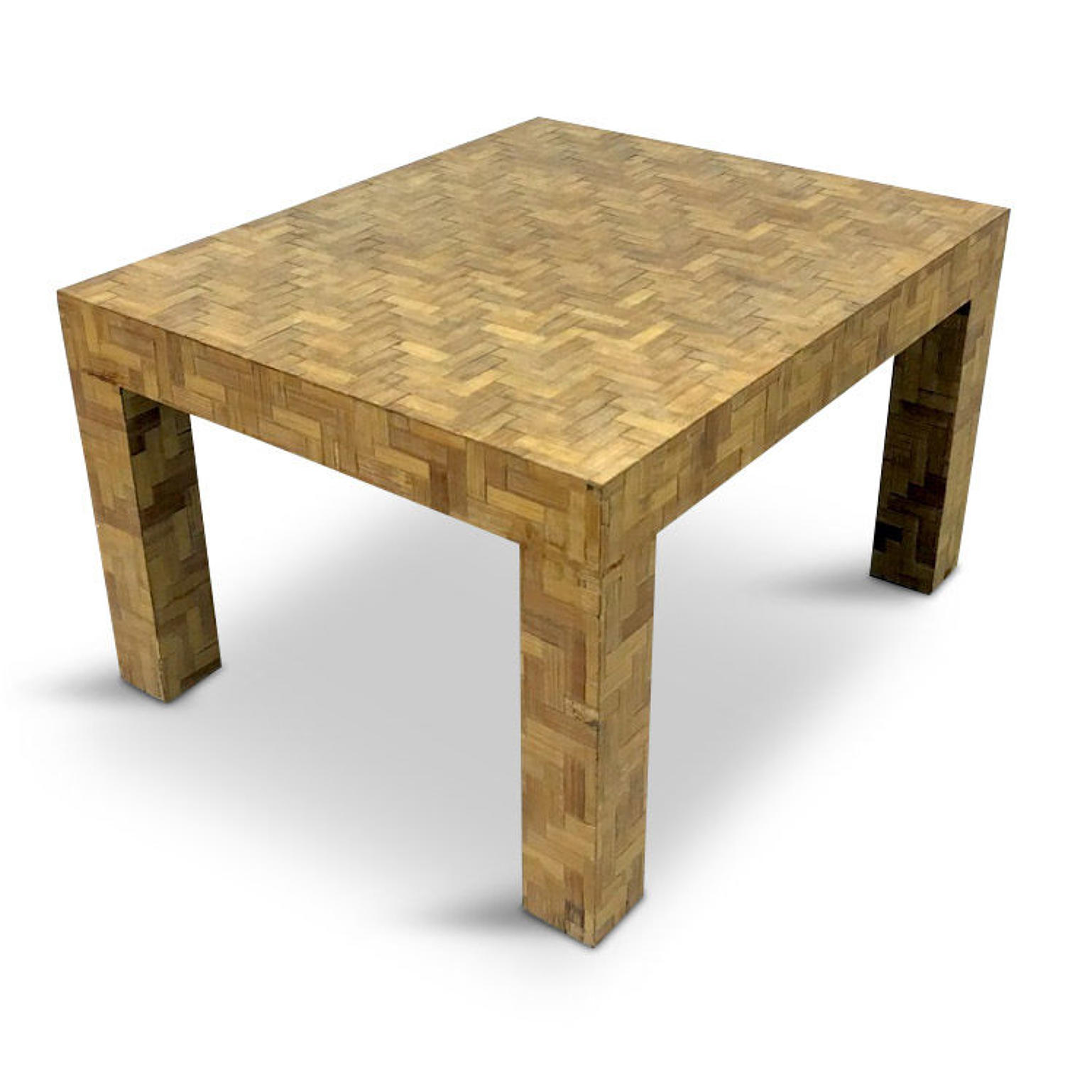 1970s Italian patchwork bamboo coffee table