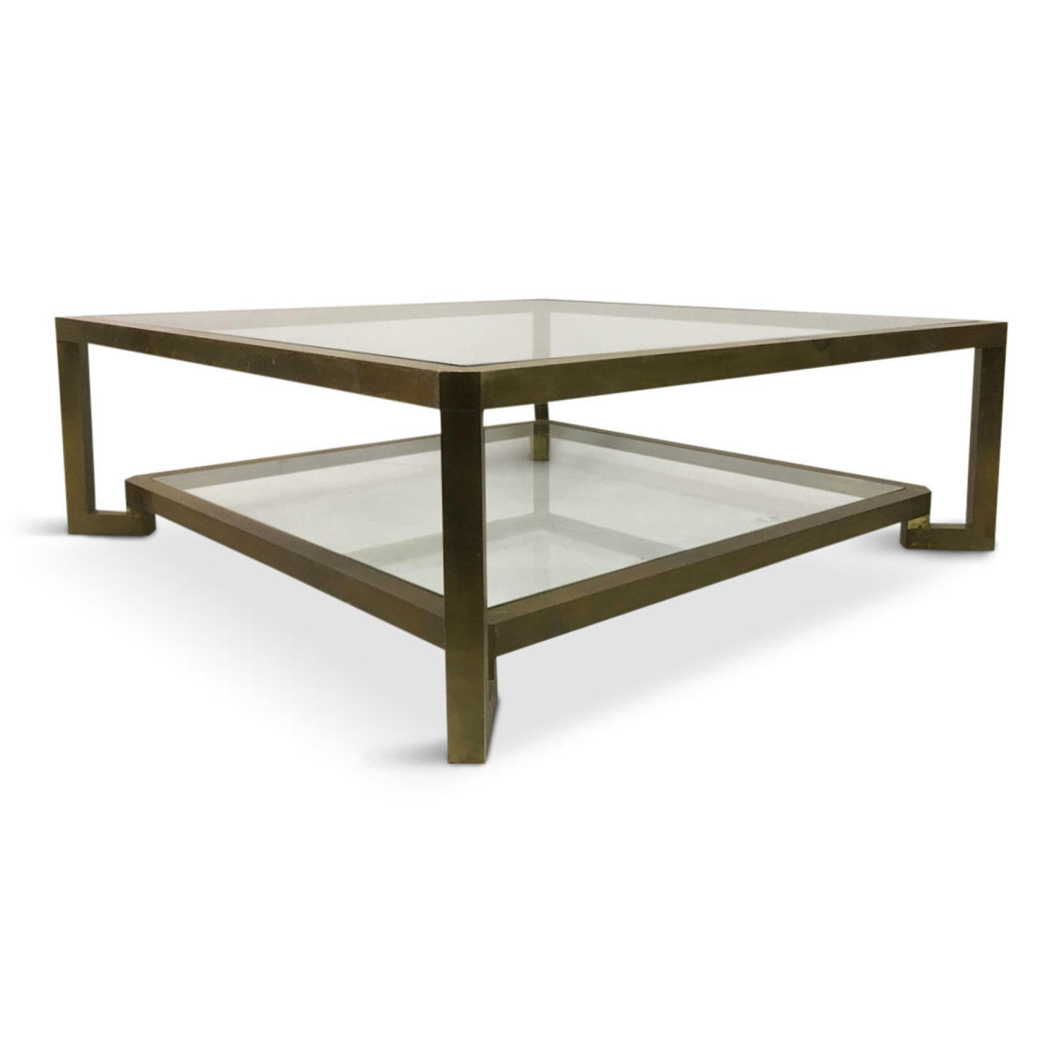 Large 1970s Italian brass two tier coffee table