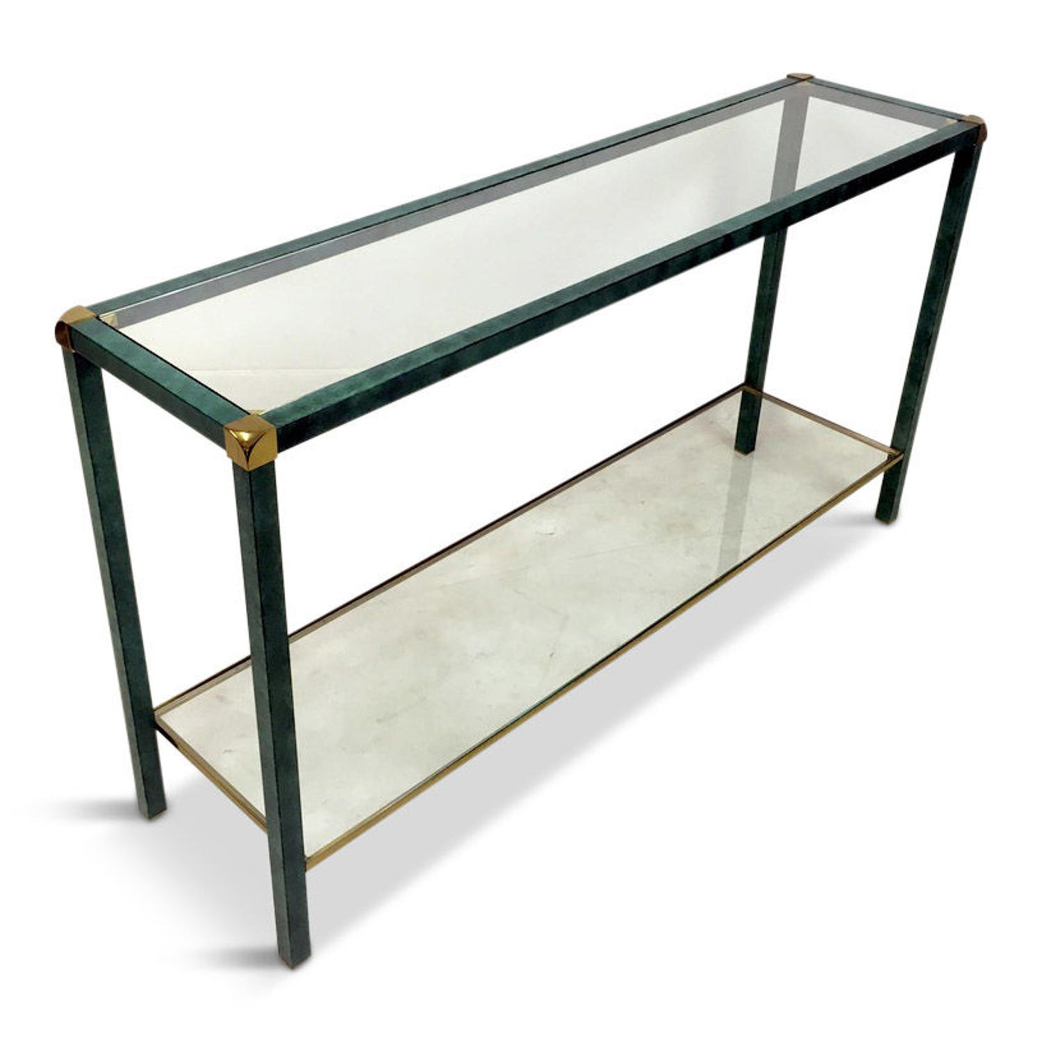 A 1970s French green and brass console table