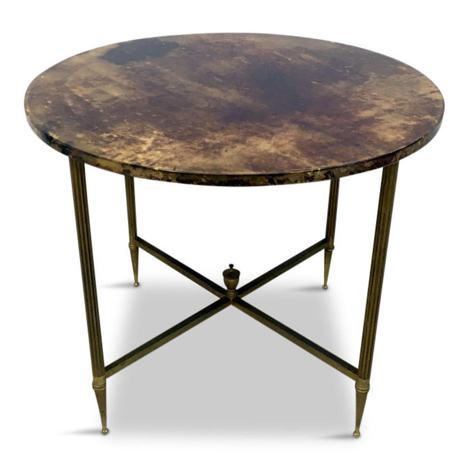 Lacquered goatskin and brass coffee or side table by Tura