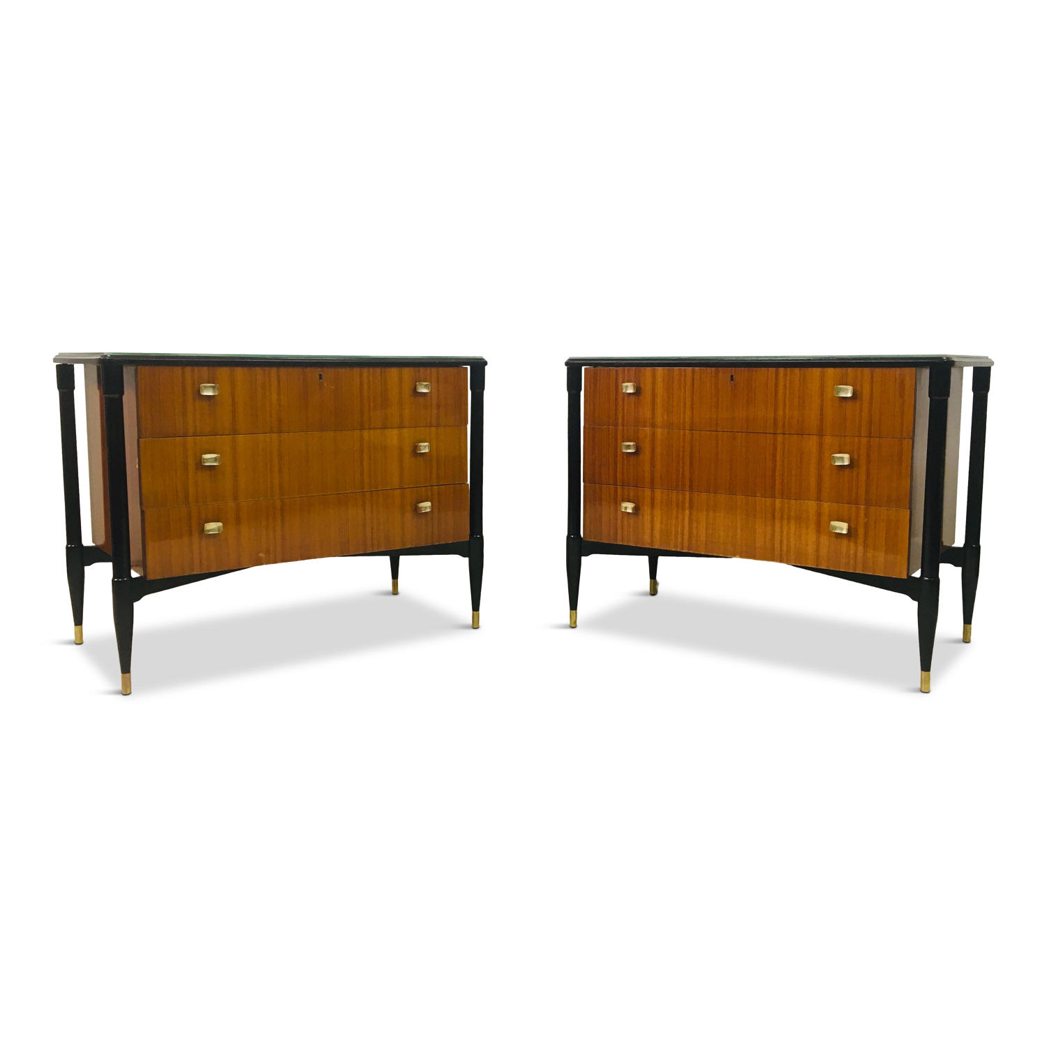A pair of 1950s Italian mahogany and black chest of drawers