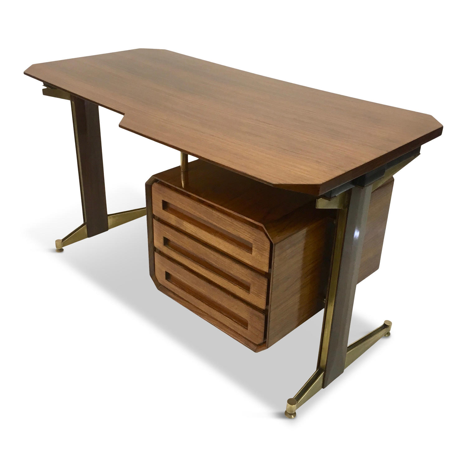 Small 1950s Italian rosewood and brass desk by Dassi