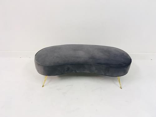 Contemporary Italian grey velvet kidney shaped stool with brass legs