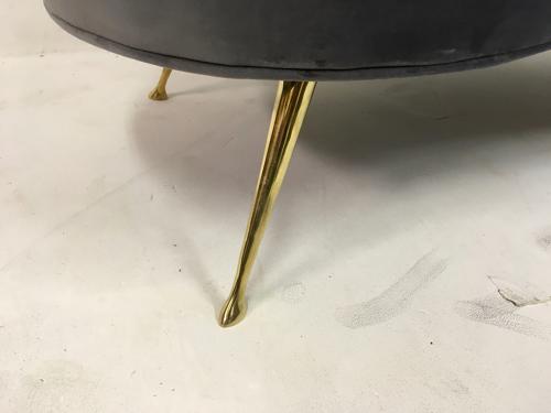 Contemporary Italian grey velvet kidney shaped stool with brass legs