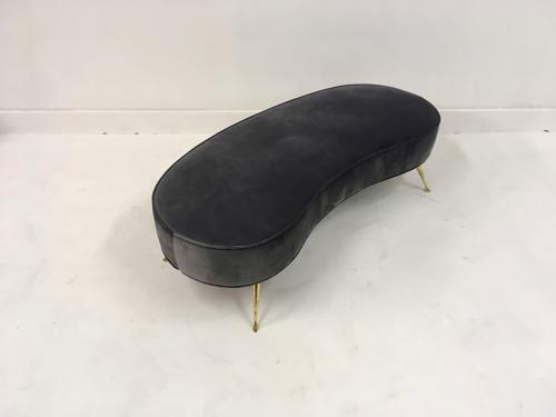 Contemporary Italian grey velvet kidney shaped stool with brass legs