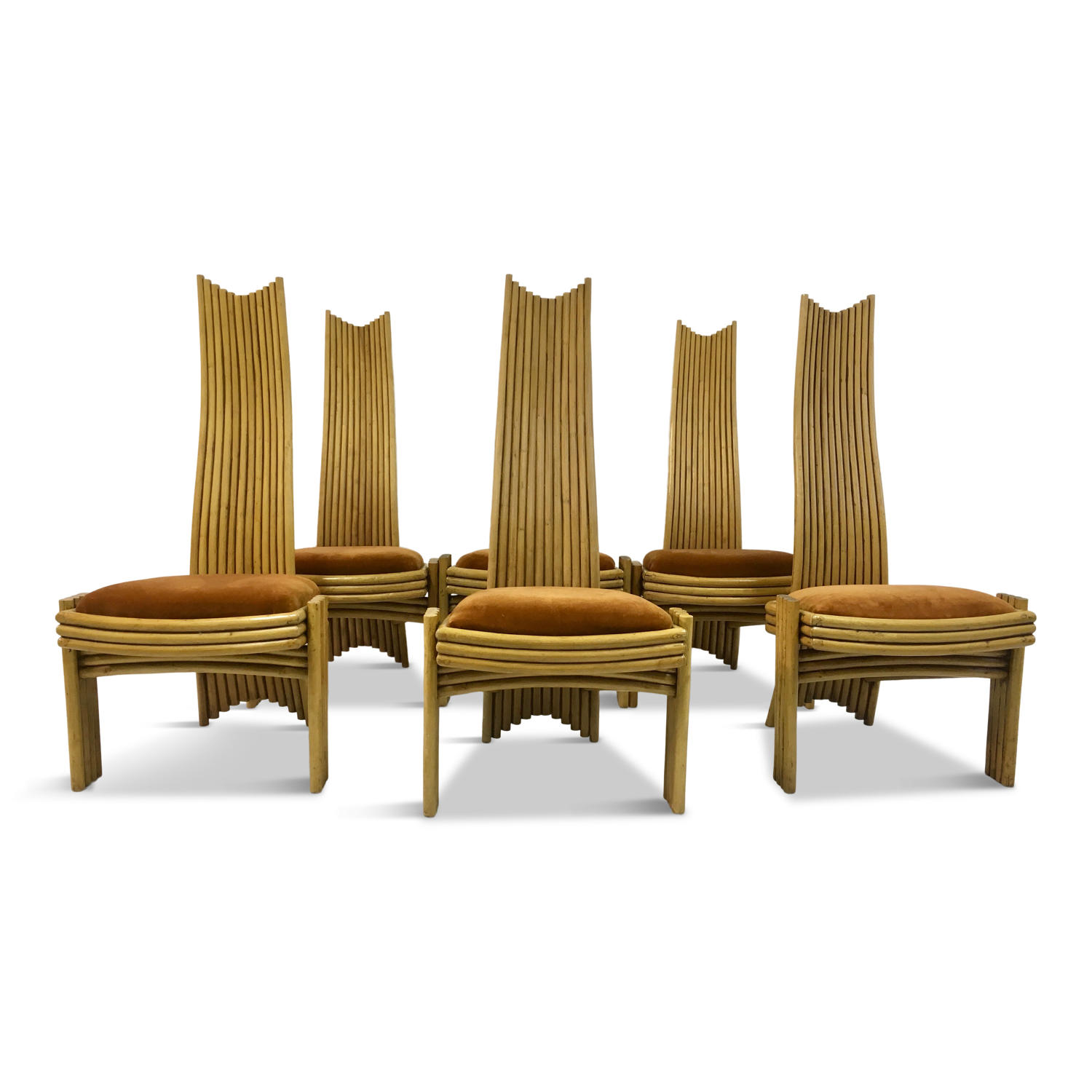 A set of six 1970s bamboo dining chairs
