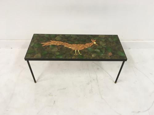Ceramic, steel and brass coffee table
