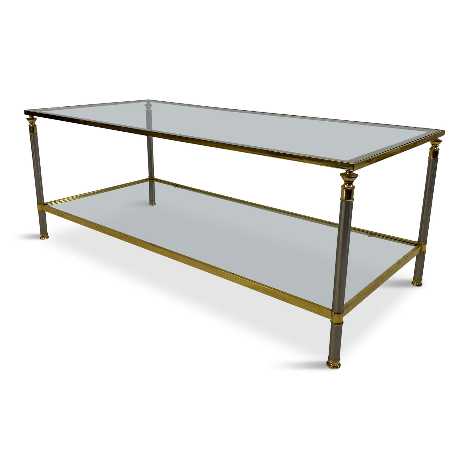 French two tier nickel and brass coffee table