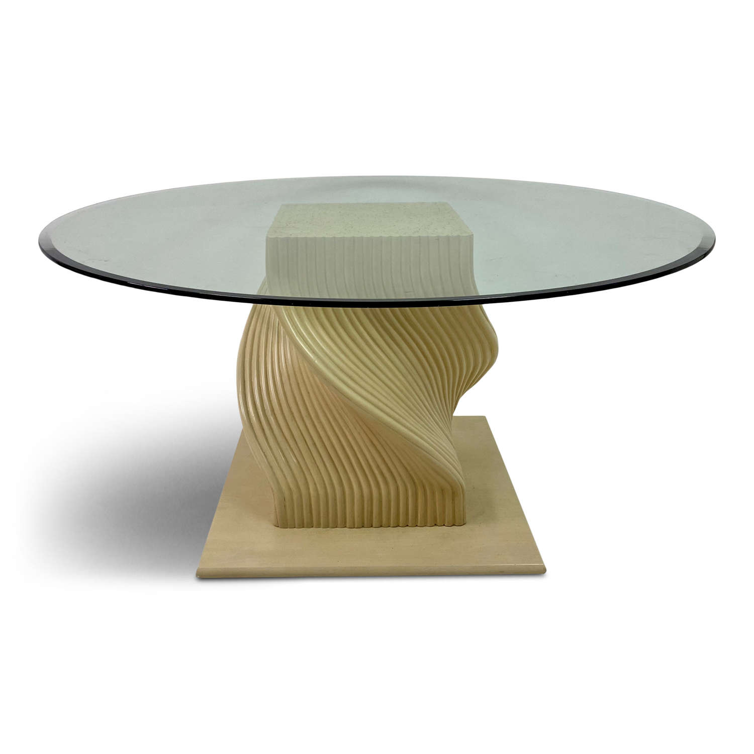 1980s spiral bamboo dining table with glass top