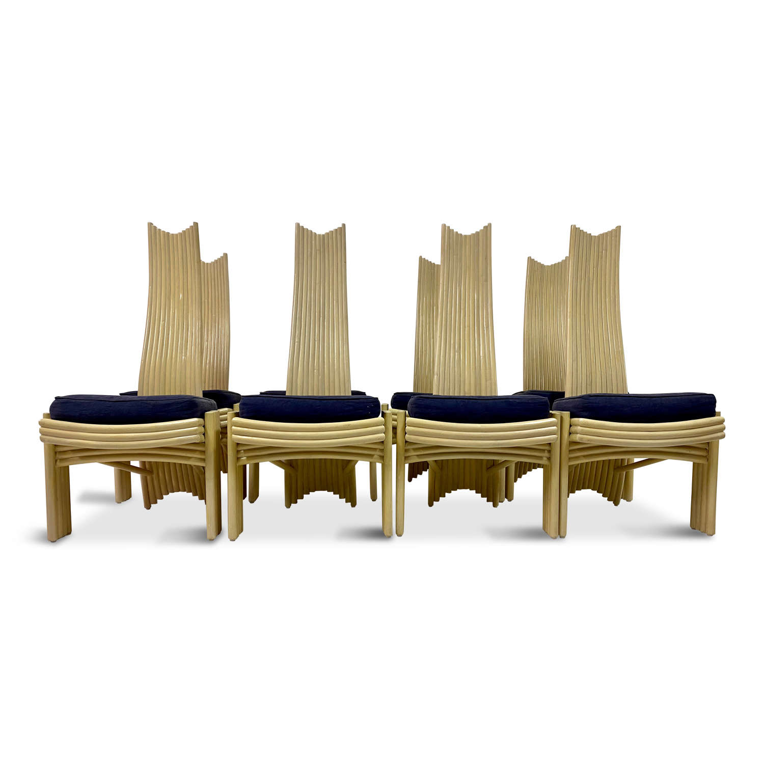 A set of eight 1980s bamboo dining chairs