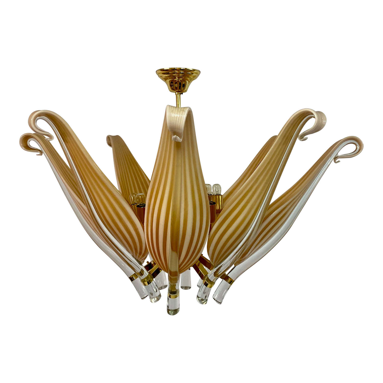 Late 20th Century Murano Glass and Brass Chandelier