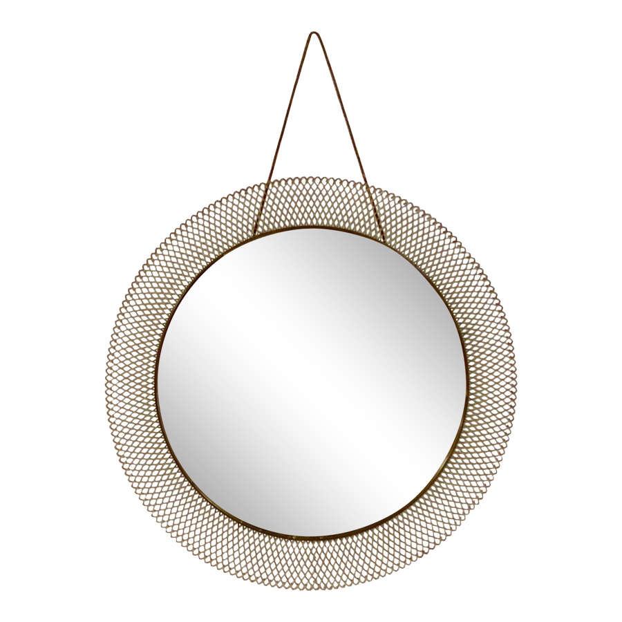 1950s Italian Circular Mesh Mirror with Brass Banding