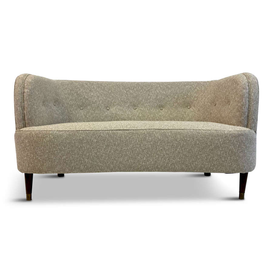 Small Curved 1940s Danish Two Seater Sofa in Lelièvre Fabric