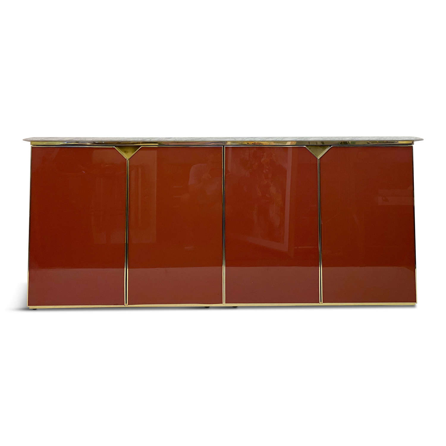 1970s Red Lacquered Sideboard with Marble Top