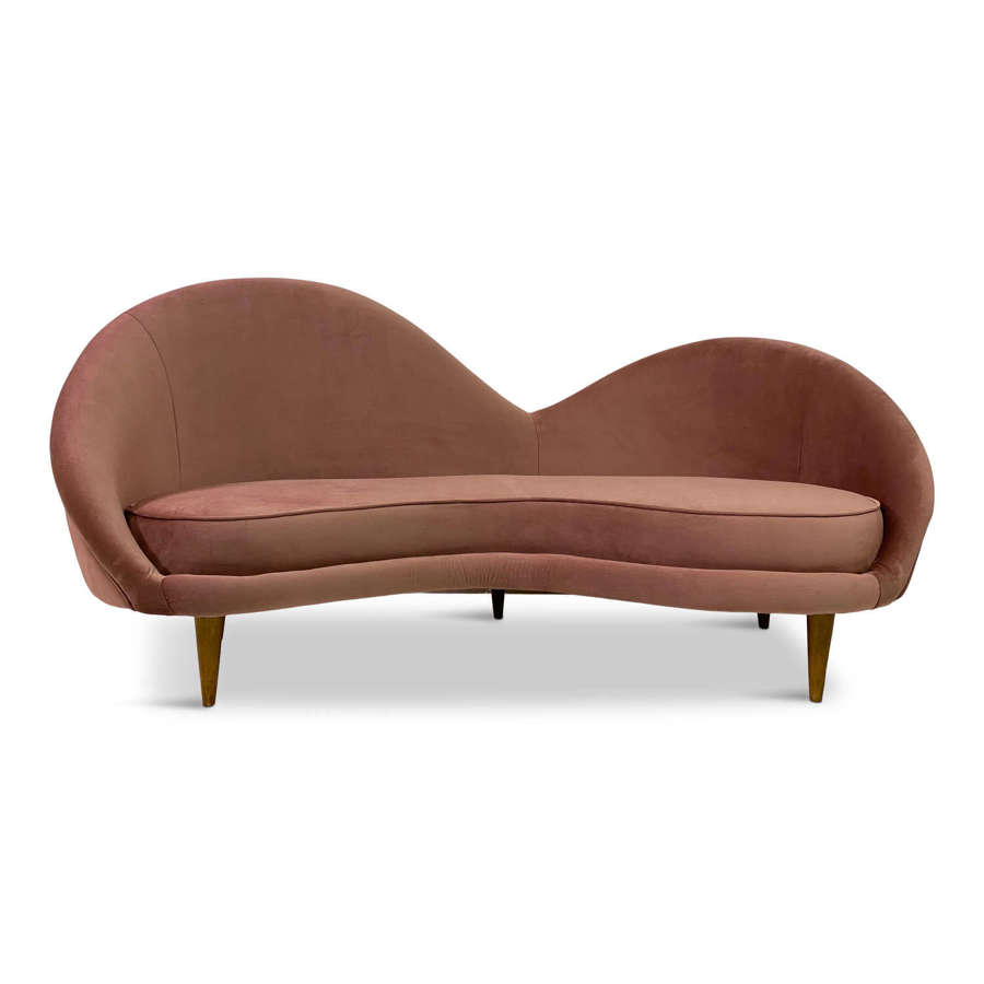 1950s Style Italian Sofa in Soft Pink Velvet